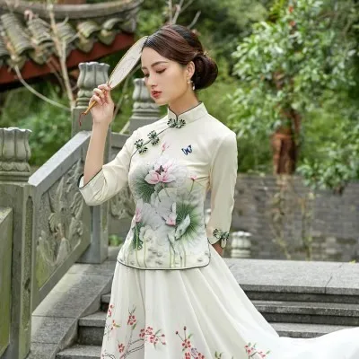 yellow qipao tops Sheng Coco 4XL размера плюс женская Китайская традиционная одежда элегантные рубашки Древний китайский Cheongsam кофточка Ципао Топы синие - Цвет: yellow qipao tops