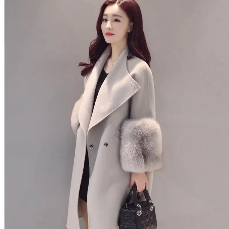 

Women autumn new fashion luxury woolen coats 2018 Korean version of casual high quality gray female coat jacket Slim winter coat