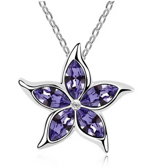 Wholesale starfish white zircon chain Austrian CRYSTAL pendant necklace Jewelry free shipping 10 colors available |