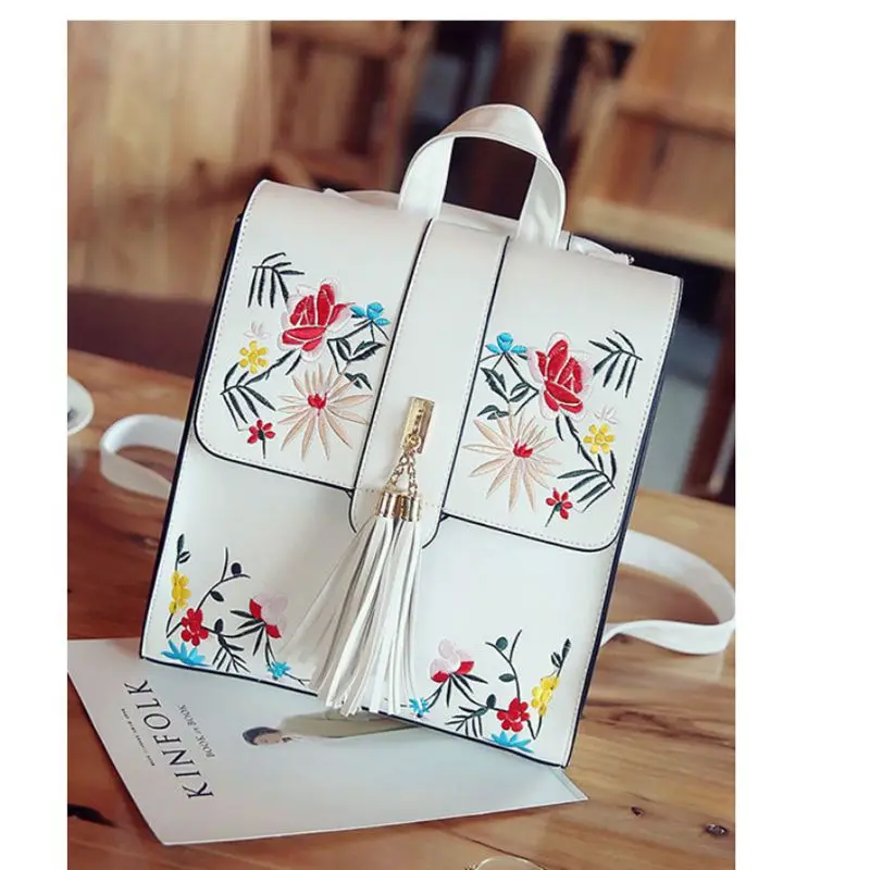 High Quality PU Embroidery Backpack School Bags For Teenagers Casual Black Trave Women Mochila Sac A Dos Femme LL1 | Багаж и сумки