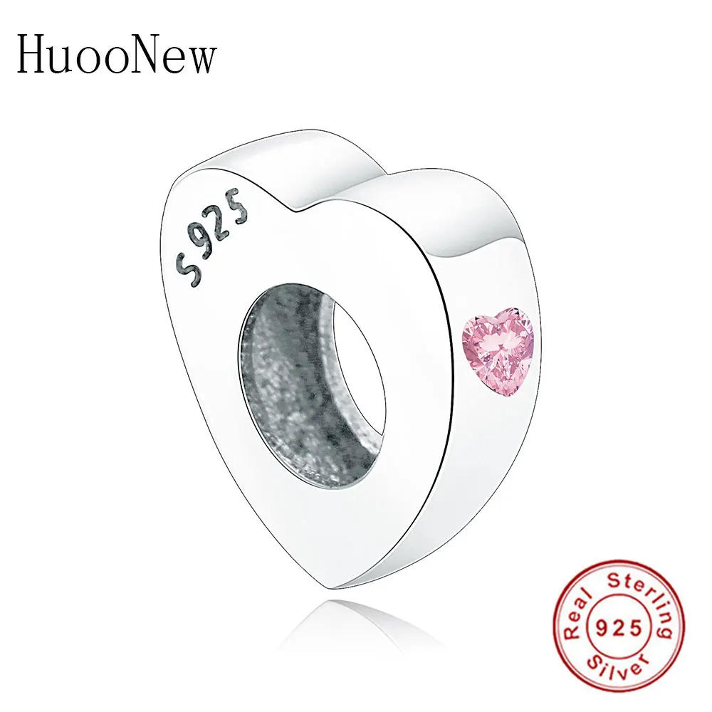 HU0858 Розовый прозрачный CZ Кристалл Круглые Кольца, разделитель бусины, подходят к оригиналу Pandora, браслет с шармами 925 пробы Серебряные ювелирные изделия браслеты berloque(брелоков - Цвет: HU0858