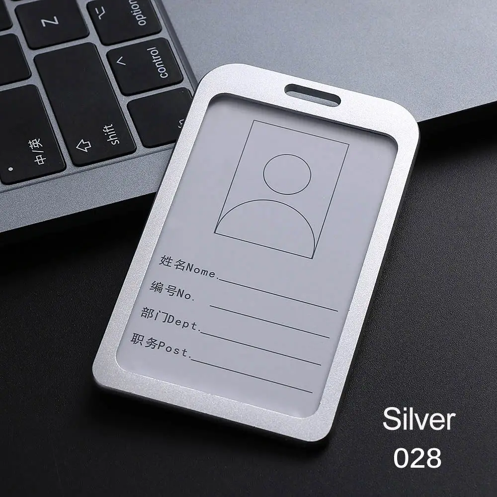 028 Silver 2 цвета 4 стиль алюминиевый сплав визитная карточка ID бейдж ремешок-держатель Горячие вертикальные металлические офисные школьные принадлежности - Цвет: 028 Silver