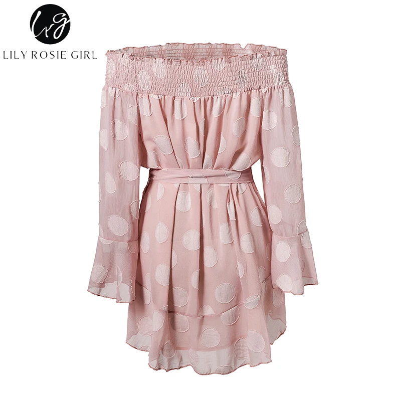 Lily Rosie/пикантные женские короткие платья с открытыми плечами в горошек вечерние