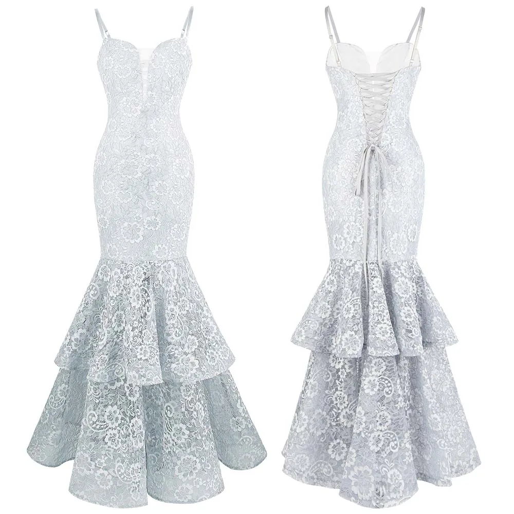 picture light gray Angel-Fashion женское кружевное платье для выпускного вечера на тонких бретелях Пышное Бальное Платье светильник серый 417 - Цвет: picture light gray