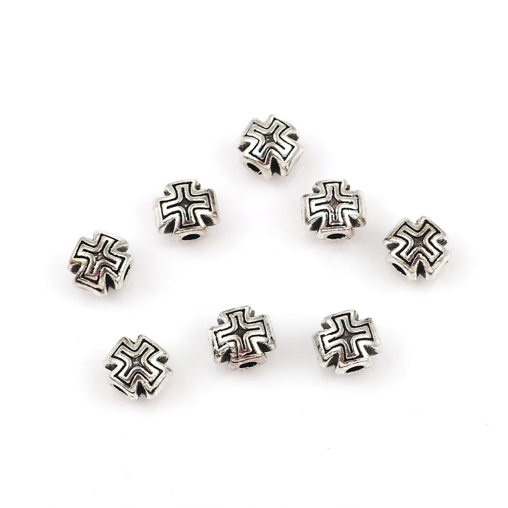 

DoreenBeads Zinc Based Alloy Spacer Beads Cross Silver Color DIY Findings 8mm( 3/8") x 7mm( 2/8"), Hole: Approx 2.3mm, 50 PCs