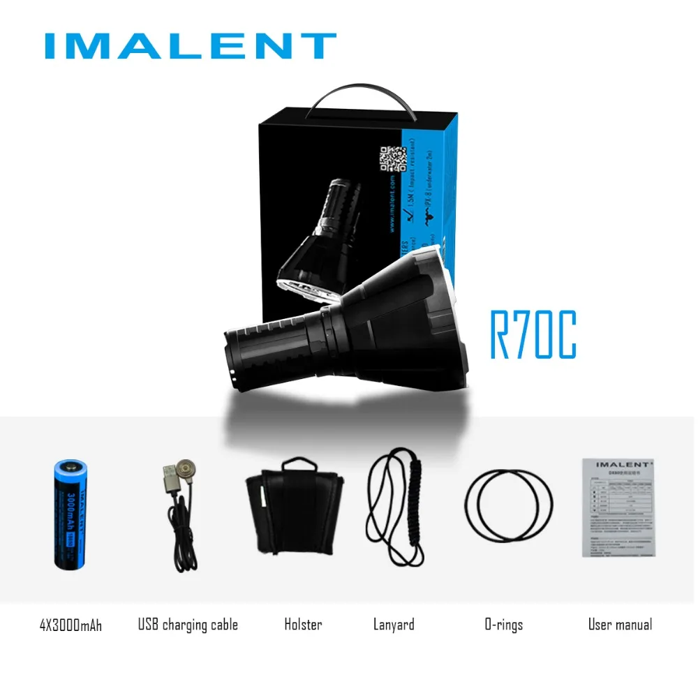 IMALENT R70C перезаряжаемый фонарик CREE XHP70.2 max 6500 люмен расстояние луча 1270 м с 4*18650 3000