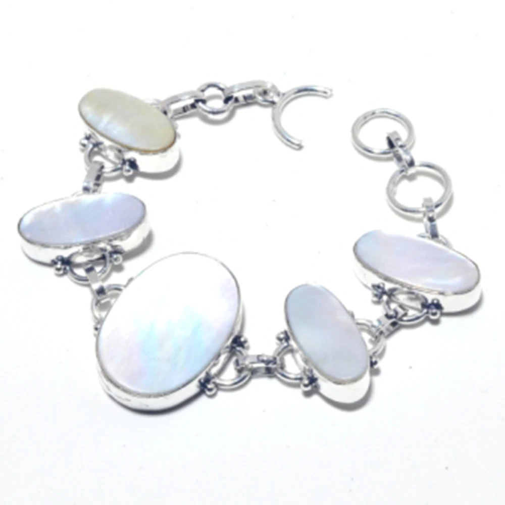 

Mother Of Pearls Bracelet Silver Overlay over Copper, 18.8cm , B3809