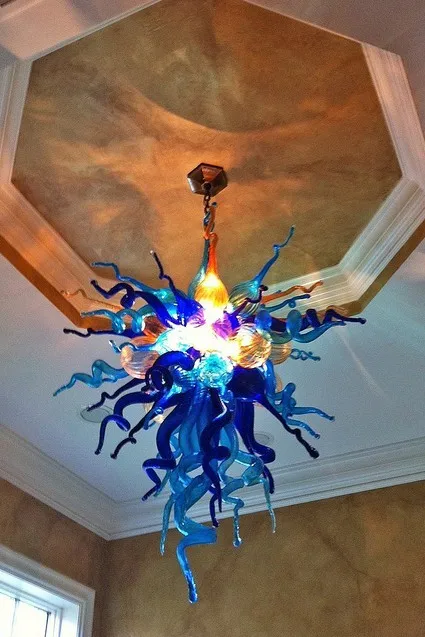 

Modern hand blown art multi colored glass flower ceiling light
