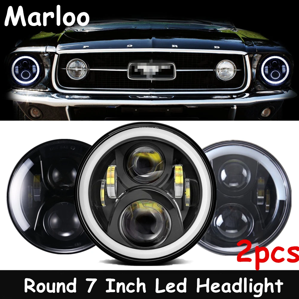 Круглые фары DOT светодиодный Hi Low 7 дюймов для Ford Mustang 1965 1978 Jeep Wrangler JK TJ 1997 2018|Фара