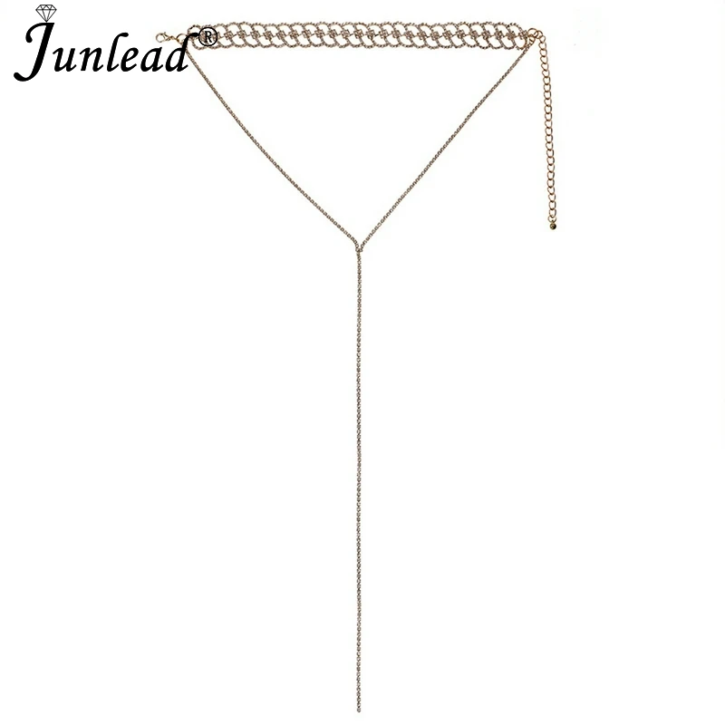 Женское Ожерелье-чокер Junlead длинное Золотое и Серебряное колье с кристаллами