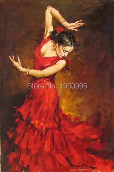 Платье Flamenco танцовщица картина маслом на холсте Большой абстрактный портрет