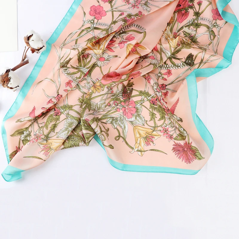 Весенний шелковый шарф с цветочным принтом в этническом стиле для женщин 70*70