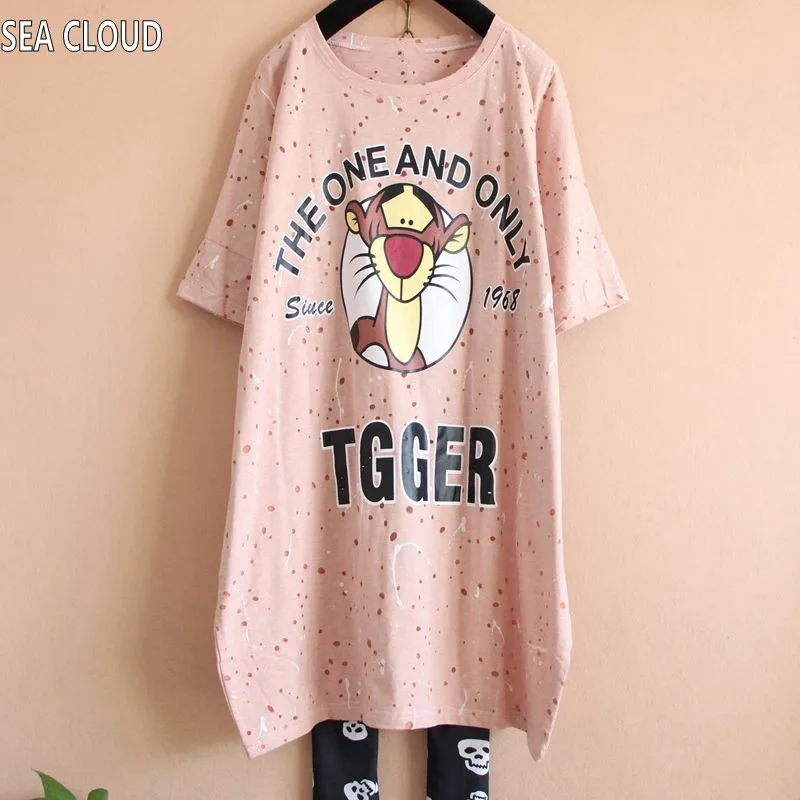 

82 spring and summer female plus size T-shirt short-sleeve cartoon big shirt hole paint short-sleeve t-shirts