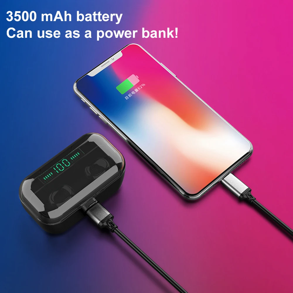 Bluetooth 5 0 TWS беспроводная гарнитура 3500 мАч Беспроводная зарядка 8D стерео HIFI IPX7
