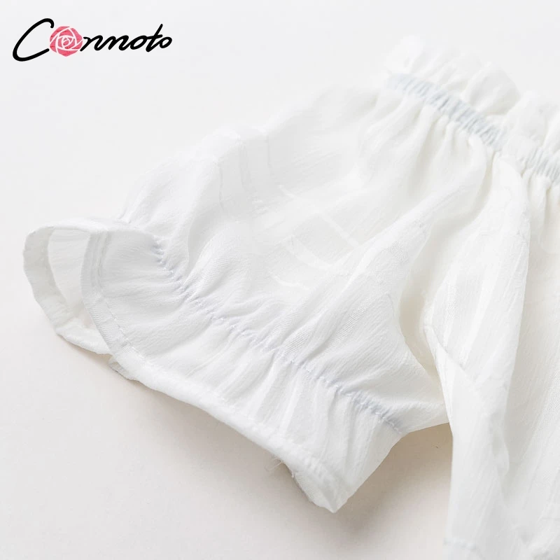 Conmoto Off Shoulder Sexy Womens Tops Shirts Solid Summer Female Shirt Beach Ruffles Lace Up Crop Top | Женская одежда