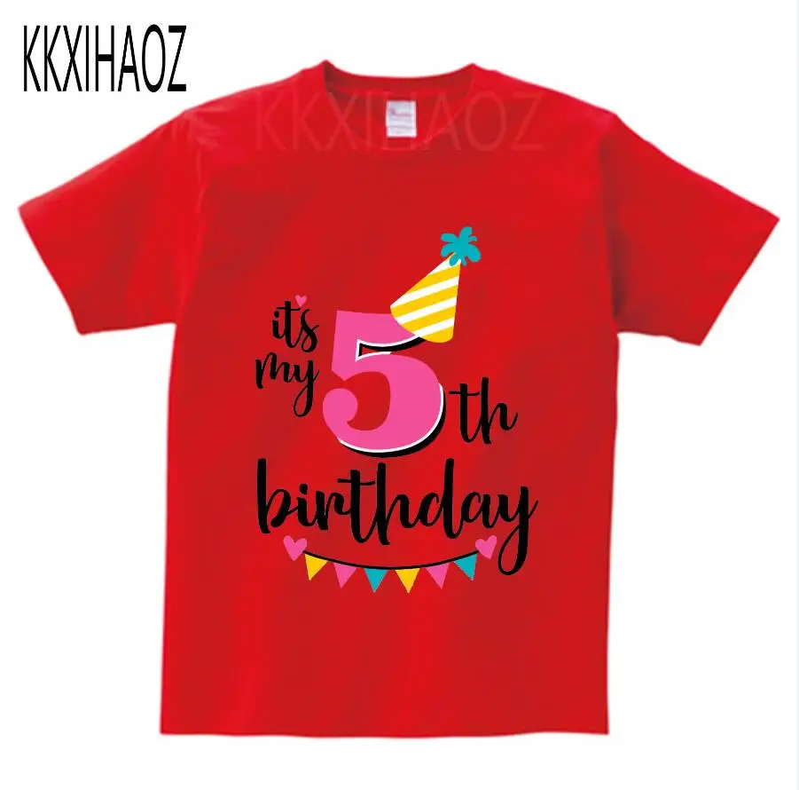 Футболка с надписью «Happy Birthday Number» для девочек 4-6 лет, милая летняя одежда для малышей, Детская футболка с цифрами «забавный подарок на день рождения» для мальчиков, NN - Цвет: red childreT-shirt