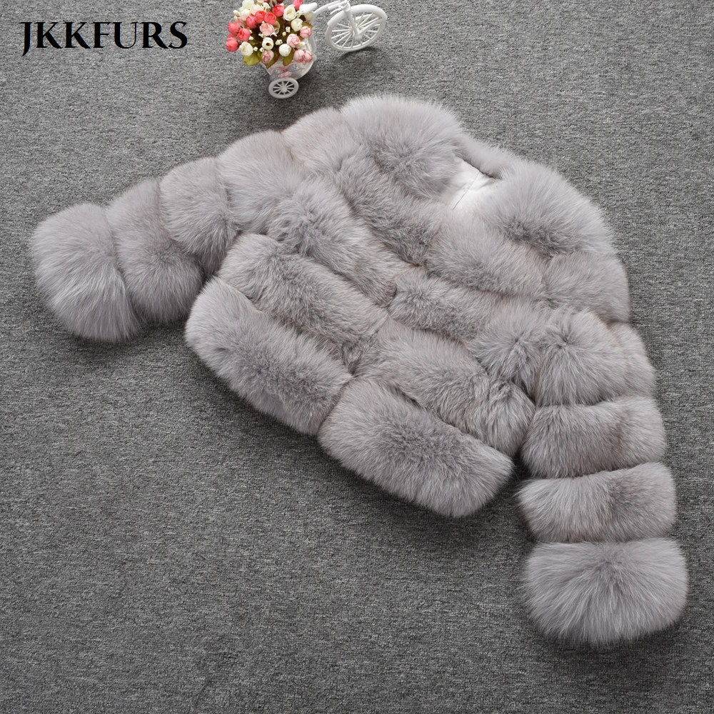 JKKFURS женский натуральный Лисий Мех 5 рядов пальто с длинным рукавом Верхняя одежда наивысшего качества Зимняя Толстая теплая Новая модная укороченная куртка S1796B