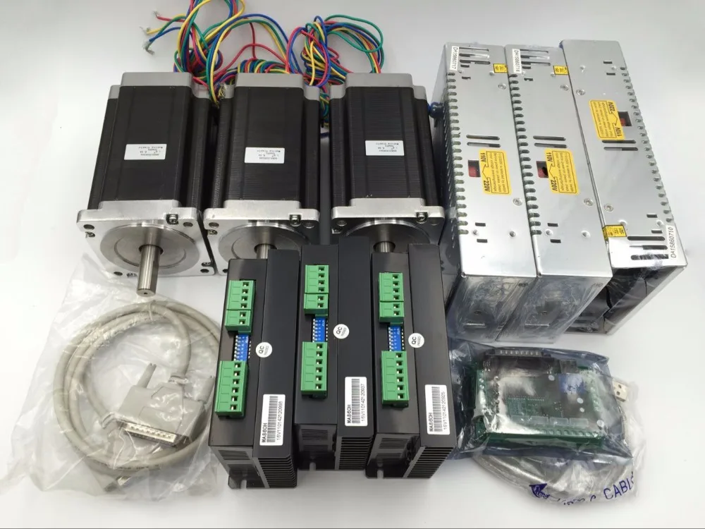 

3Axis Stepper Motor Kit 425oz.in Nema34+Motor Driver+Power Supply+5Axis Breakout Board+Cable CNC Router Kit