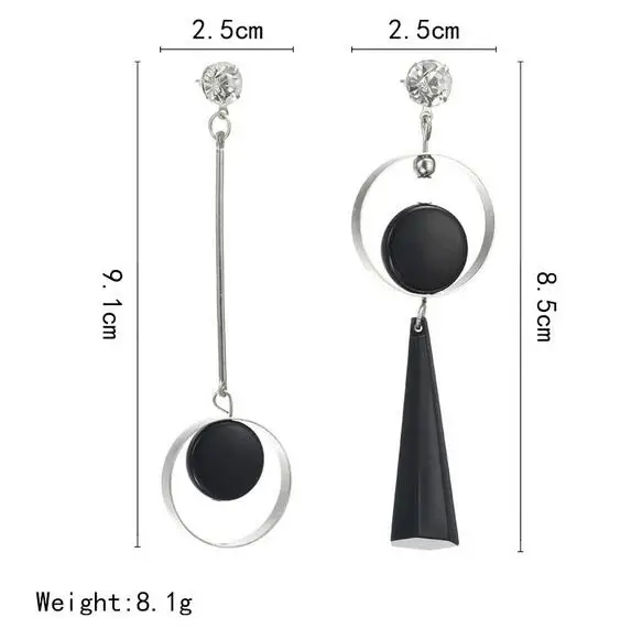Корейские модные геометрические длинные Асимметричная серьга со стразами