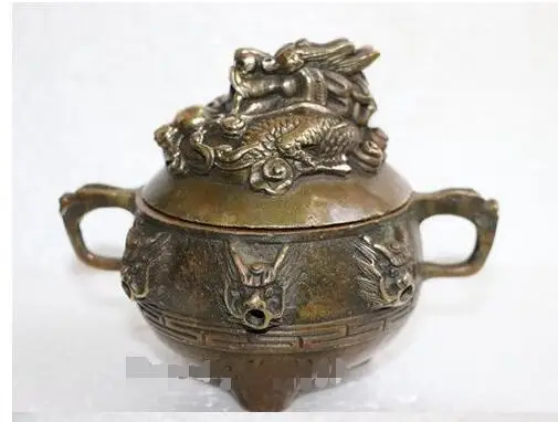 

Copper Brass craft bronze Pure Copper Old Qing Ming Chinese Old Beautifully carved bronze dragon incense burner