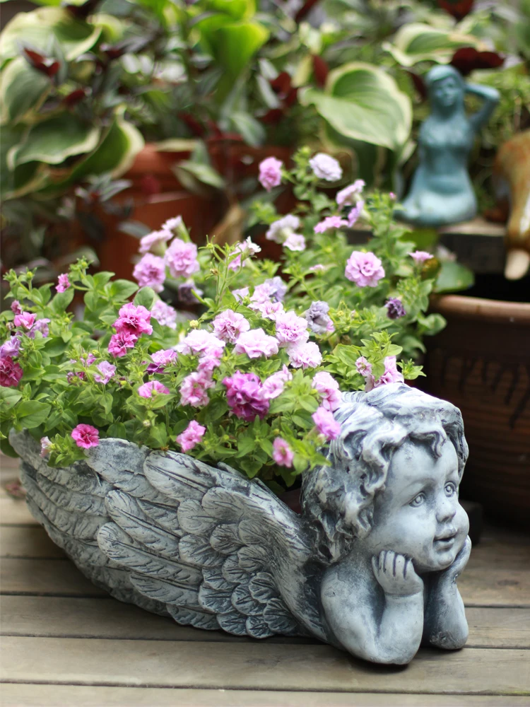 

creative angel flowers vase vintage garden angel flower pot statue home decor crafts room decoration objects large floor vases