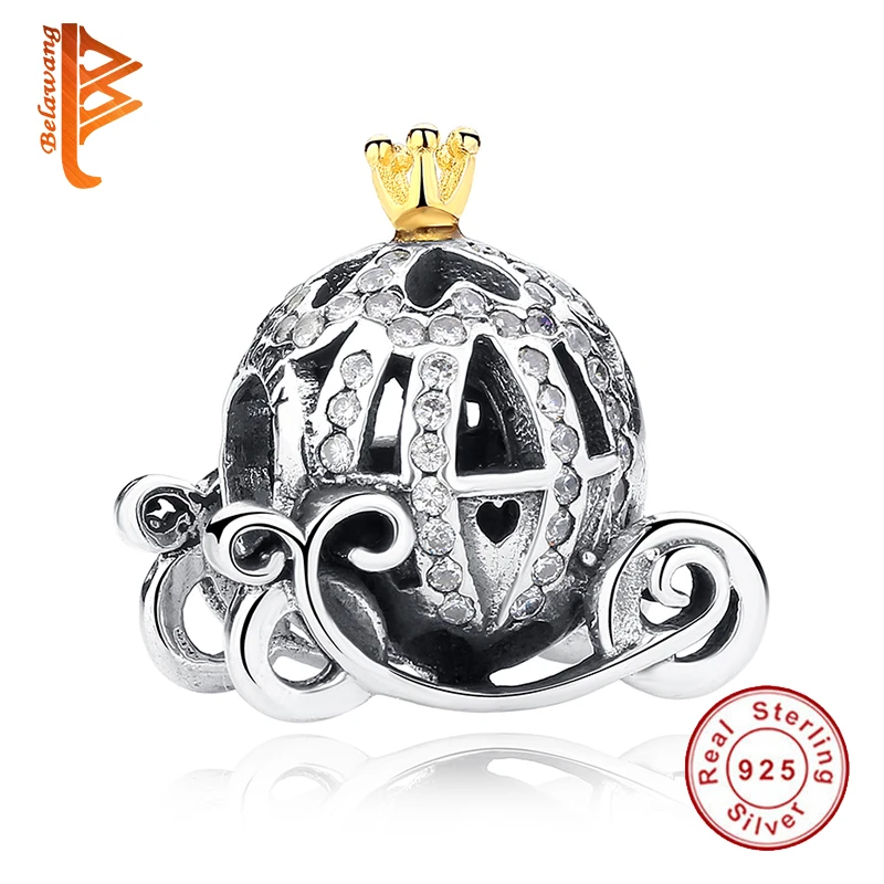 

Wholesale Fashion 925 Sterling Silver european Cinderella Pumpkin Carriage Charms Gold Crown fit BE Original Bracelets