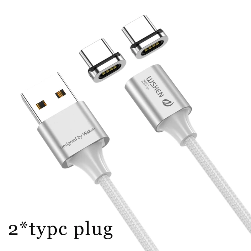 type c with 2 plugs WSKEN X2 магнитное зарядное устройство для iPhone XS XR Micro usb type C кабель 3A Быстрая зарядка для samsung S9 S8 Note 9 USB-C адаптер для телефона - Цвет: type c with 2 plugs
