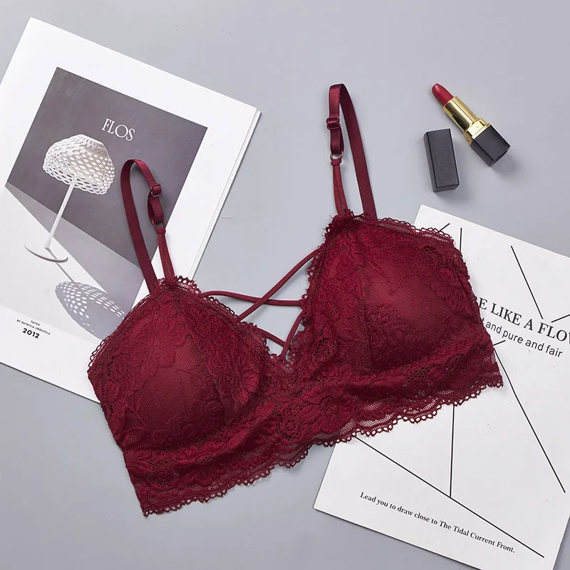 

Женский кружевной бюстгальтер с цветочной подкладкой, бюстгальтер без косточек, сексуальный бюстгальтер с перекрещивающимися бретелями, н...