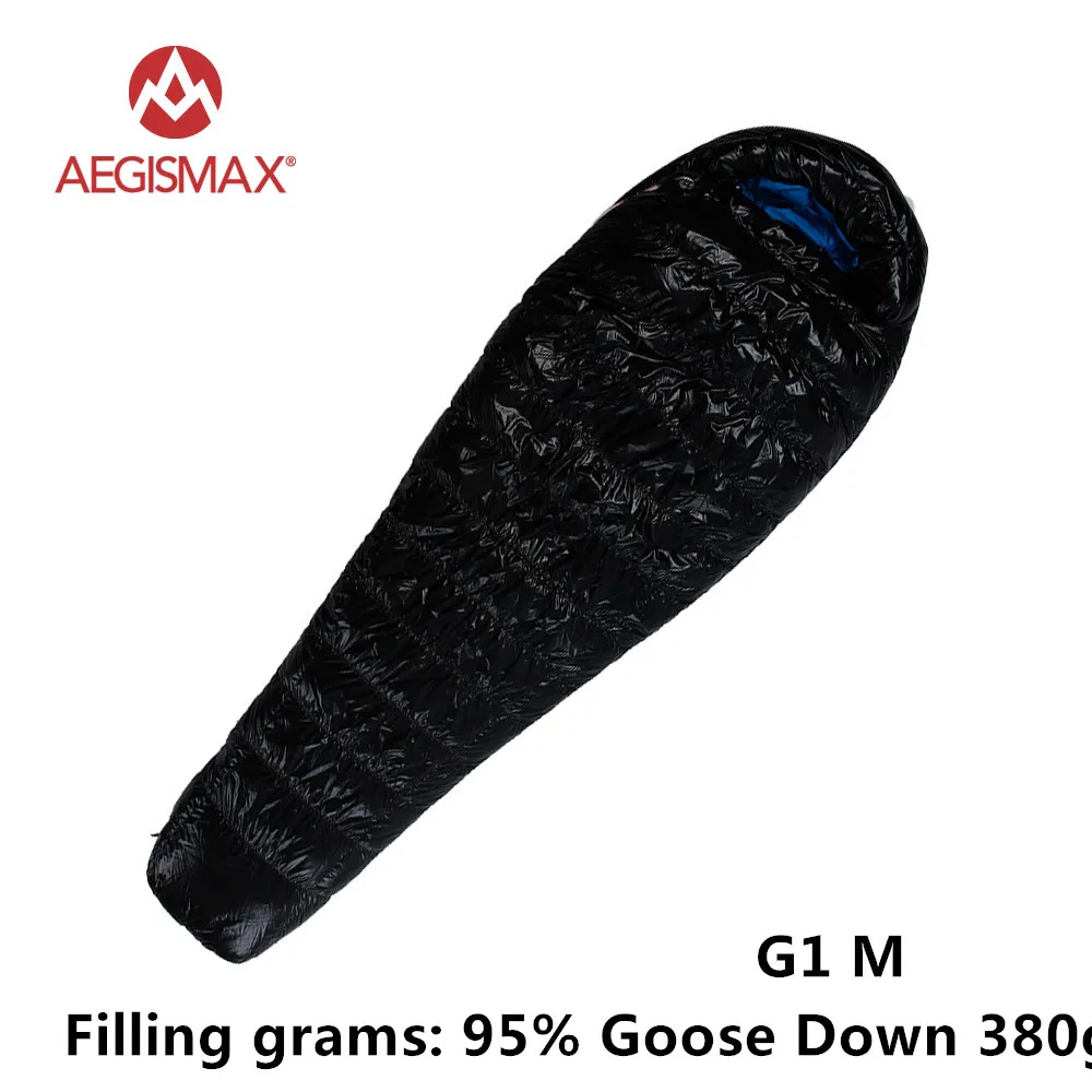 G1 M 380g Black AEGISMAX 95% белый гусиный пух, спальный мешок для мам, для кемпинга, для холодной зимы, ультралегкий, дизайн перегородки, для кемпинга, Сращивание FP800 G1-G5 - Цвет: G1 M 380g Black