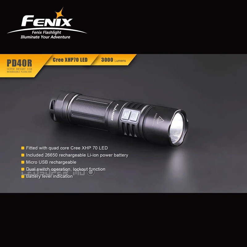 3000 люмен Fenix PD40R Cree XHP 70 светодиодный супер яркий USB Перезаряжаемый фонарик с 4500 mAh 26650 батареей