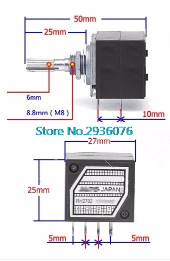 OOTDTY RH2702 A100K потенциометр 8 Pin зубчатые Разделение вал 6 мм Точность 27-тип 100K APR12