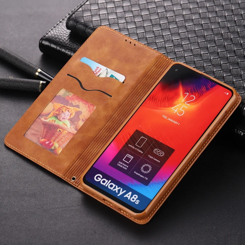 Винтаж Чехол-книжка из искусственной кожи держатель для карт чехол samsung Galaxy A6 2018 +