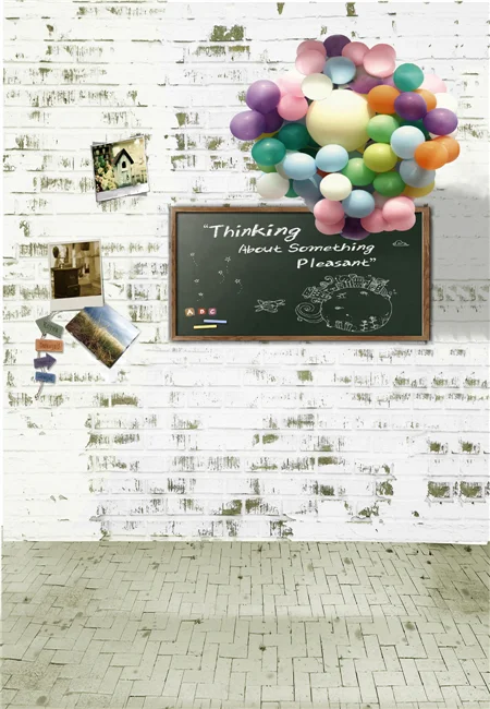

VinylBDS Background Brick Wall And Brick Floor Photocall Wedding Blackboard Photo Balloons Backdrop