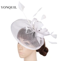 women new vintage hair fascaintor hat millinery feather headbands sinamay wedding party elegant bridal hair accessories syf276