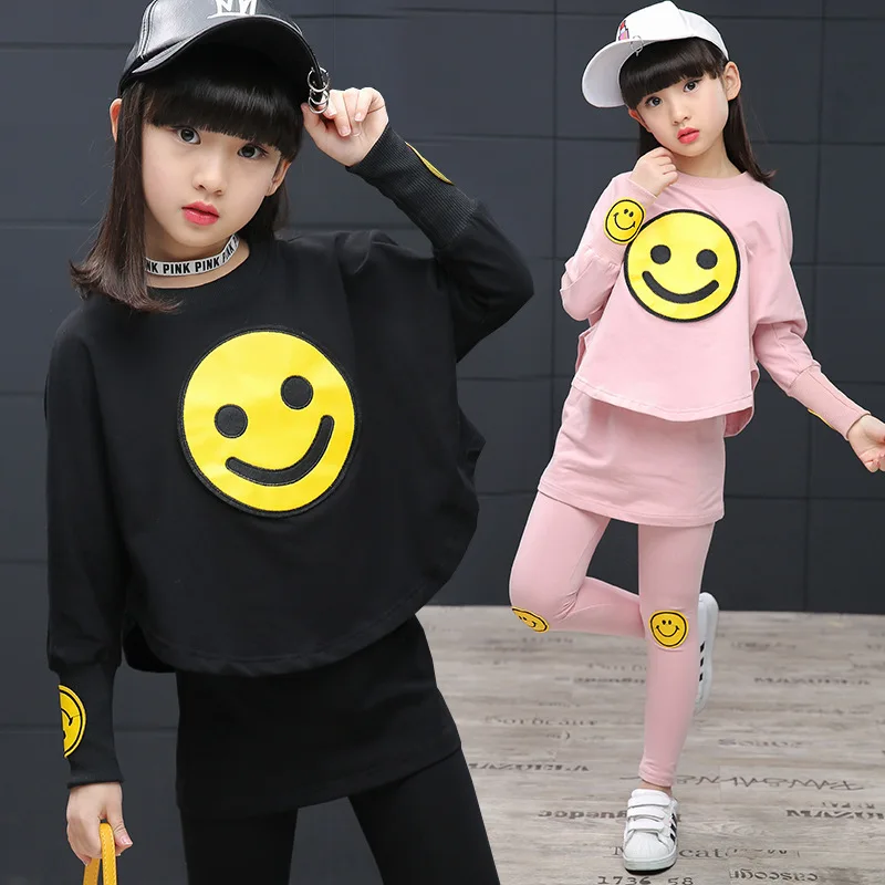 Новинка 2017 года весенне осенний комплект одежды для девочек хлопковая Футболка с