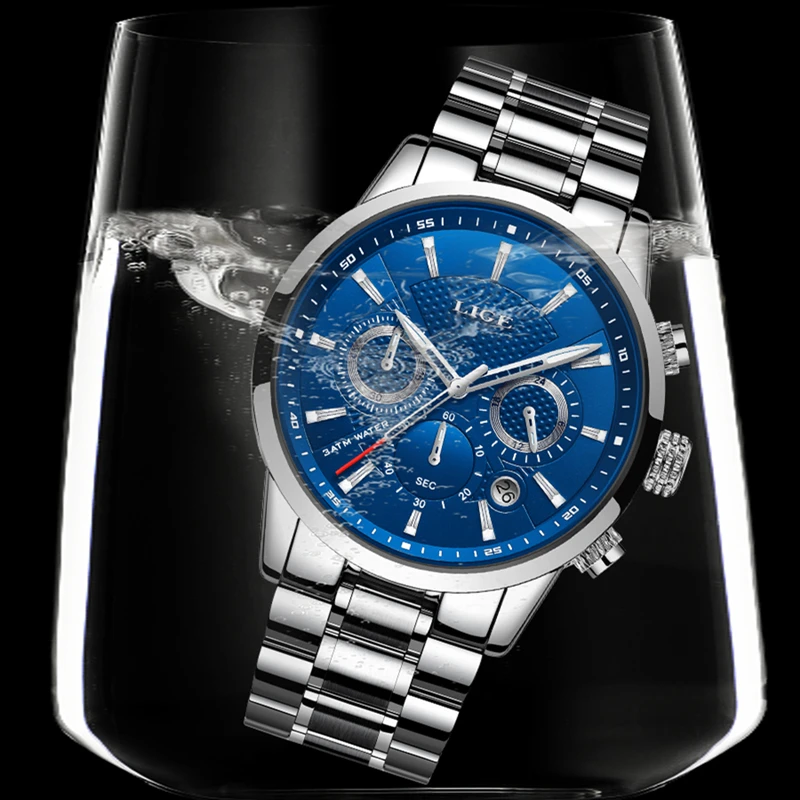 LIGE часы Для мужчин бренд класса люкс Полный Сталь военные кварцевый хронограф
