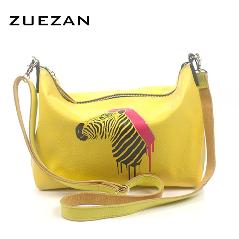 

NEW Horse printing Women HOBO Genuine leather Messenger bags 100% Real skin Animal shoulder cross body Fashion girls B363