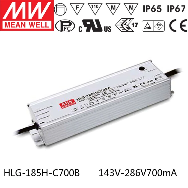 MEAN WELL HLG-185H-C700B 143V ~ 286V 700mA meanwell HLG-185H-C 200.2W LED Driver Power Supply B Type