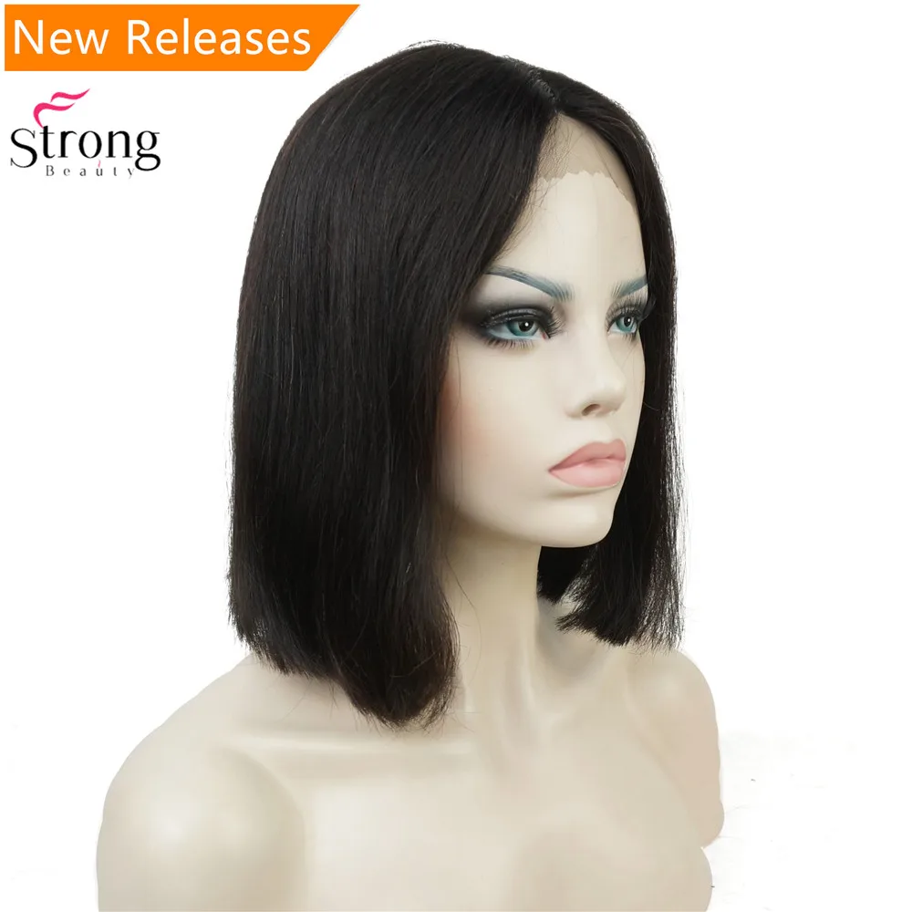 StrongBeaut Natural black Medium Lace Front Wig Blend Human Hair Lace Wigs For Black Women