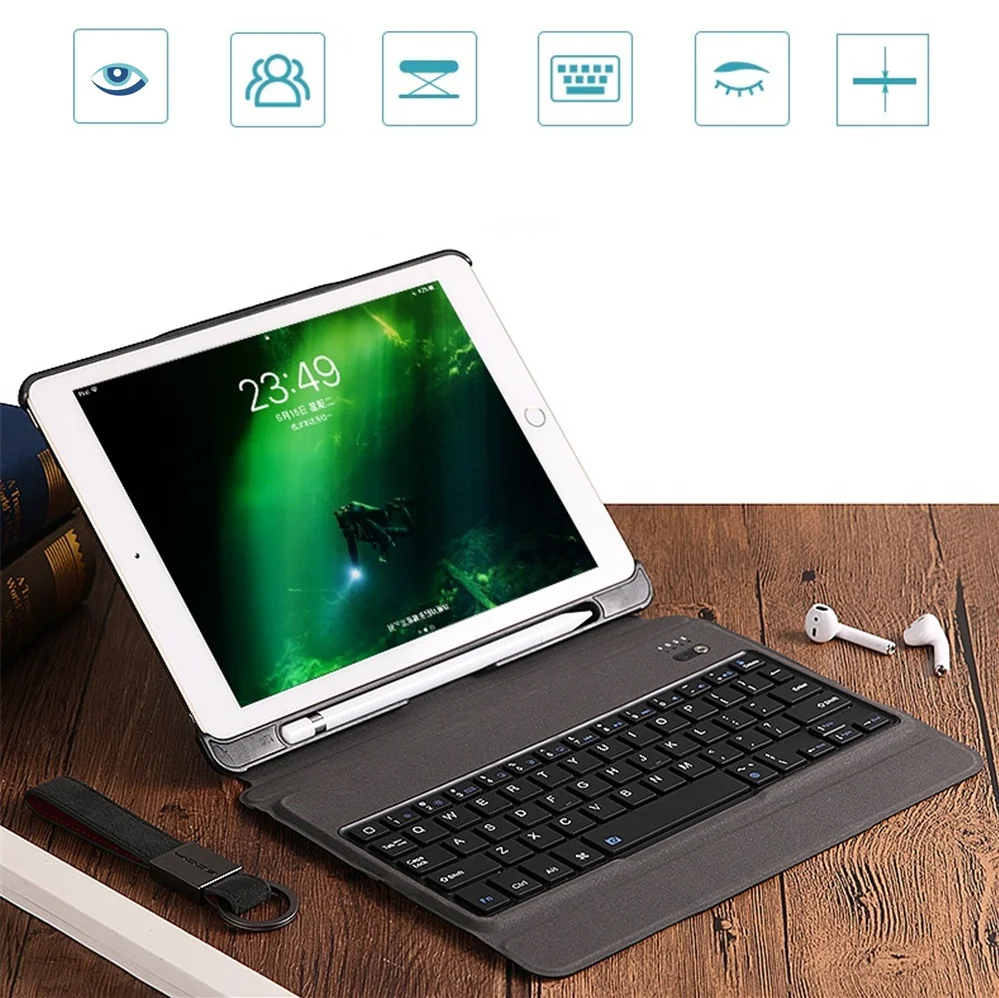 Чехол для iPad 2017/2018 9 7 со съемной клавиатурой с подставкой карандашом кожаный