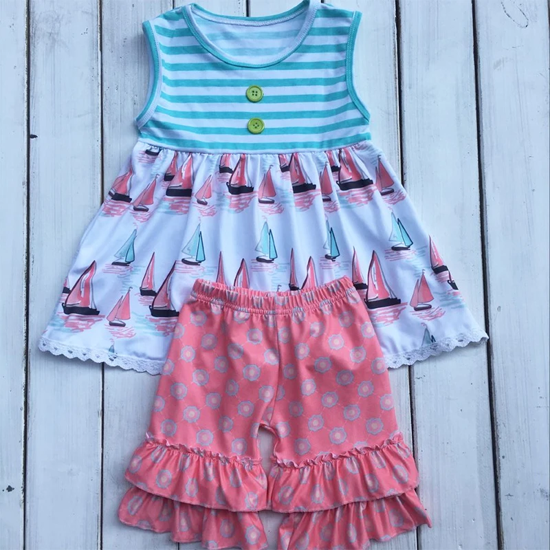Прямая поставка летняя новая стильная одежда для маленьких девочек комплекты