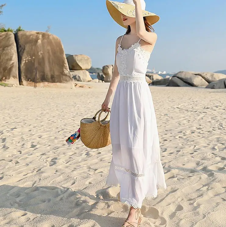 Летнее богемное пляжное платье на бретельках с открытой спиной пикантные Макси