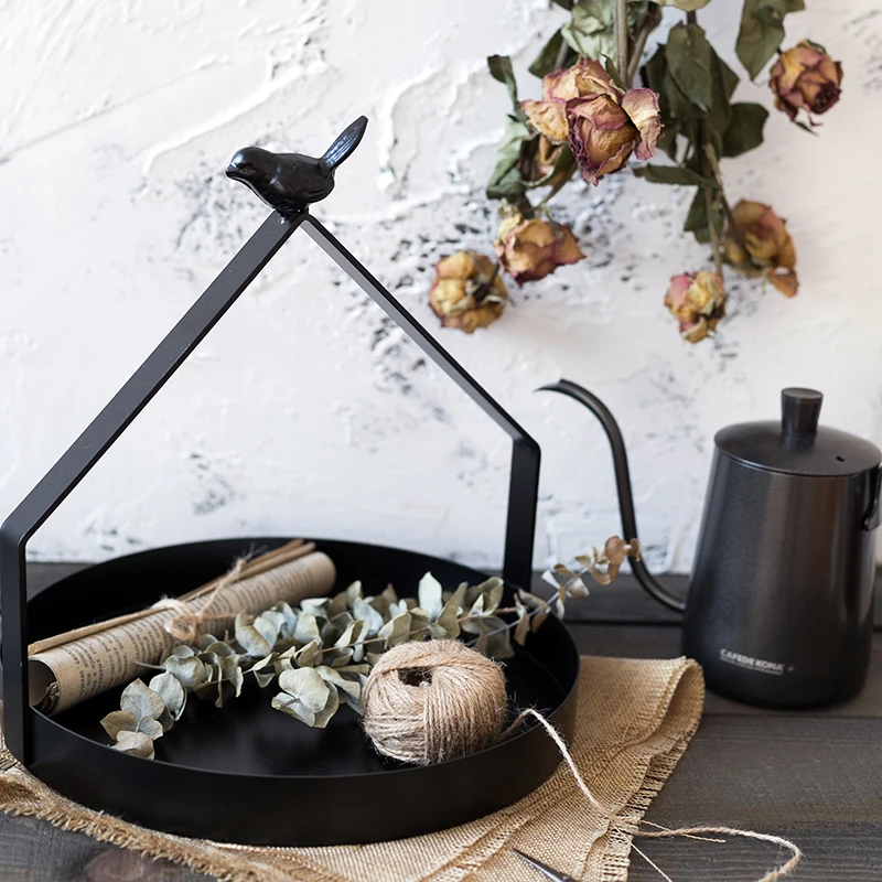 С ручкой птицы металл Кованое железо поднос для хранения ins ветер фото реквизит