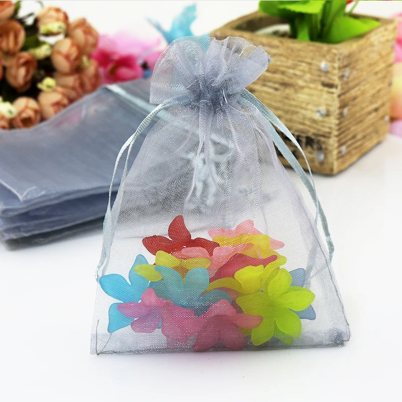 

Wholesale 200pcs/lot Gray Organza Bag 11x16cm Wedding Favor Jewelry Candy Gifts Packaging Bag Cute Drawstring Gift Bags Pouches