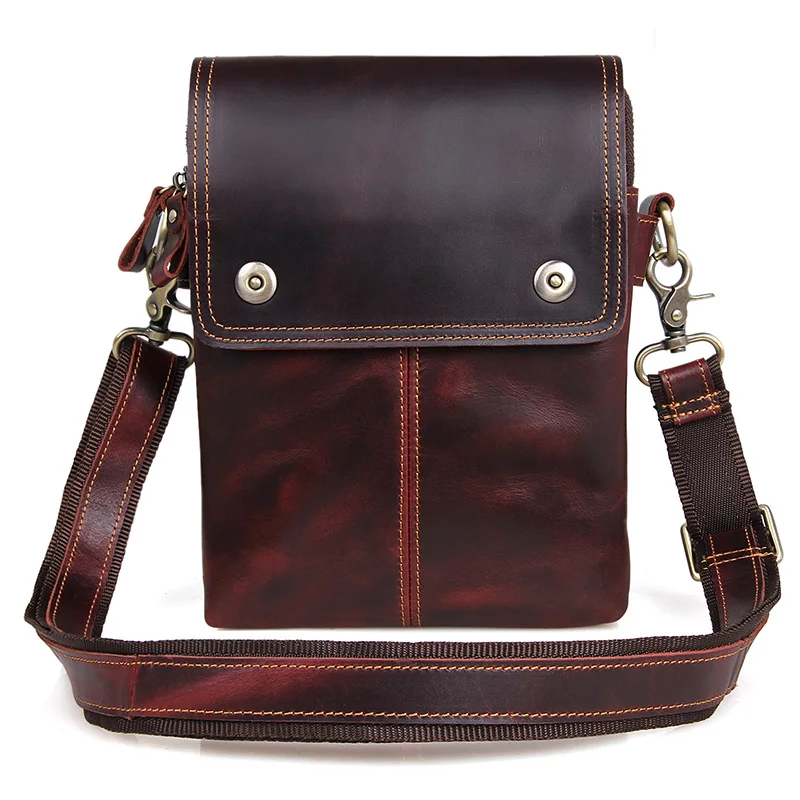 

Men Cross Body Bag Genuine Leather Male Small Flap Business Travel Ipad Mini Casual Brown Shoulder Crossbody Messenger Bags