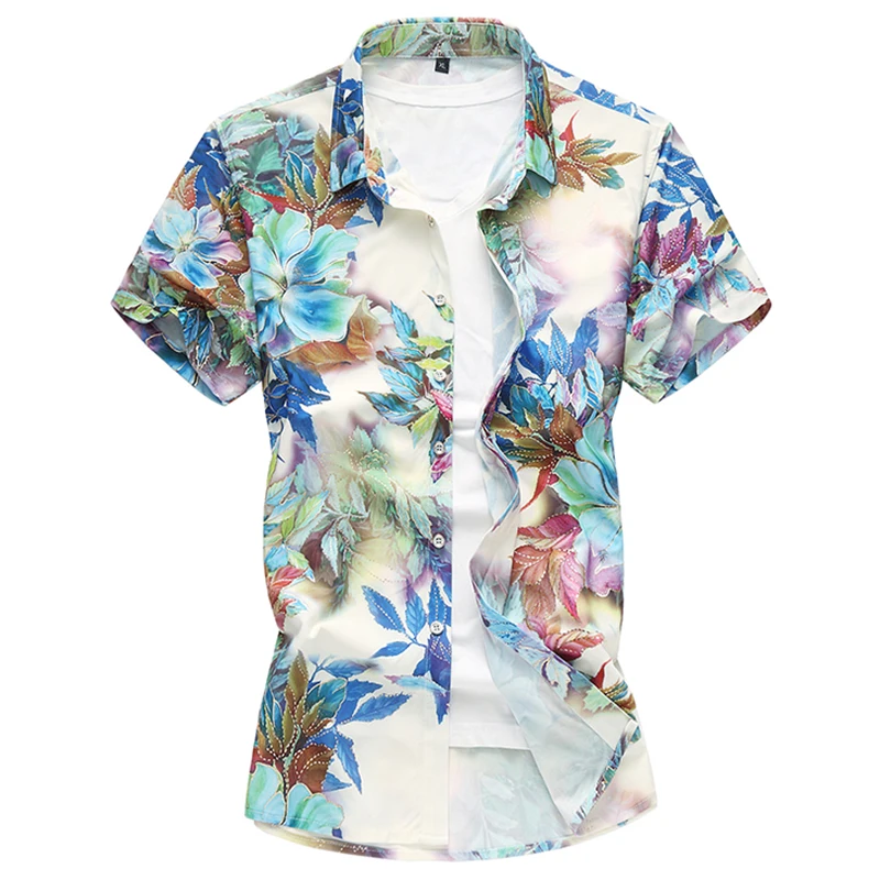 Plus 7XL 2020 New Floral Print Hawaiian Casual Shirt Brand Clothing Short Sleeve Men Fashion Camisa Social Slim Masculina 