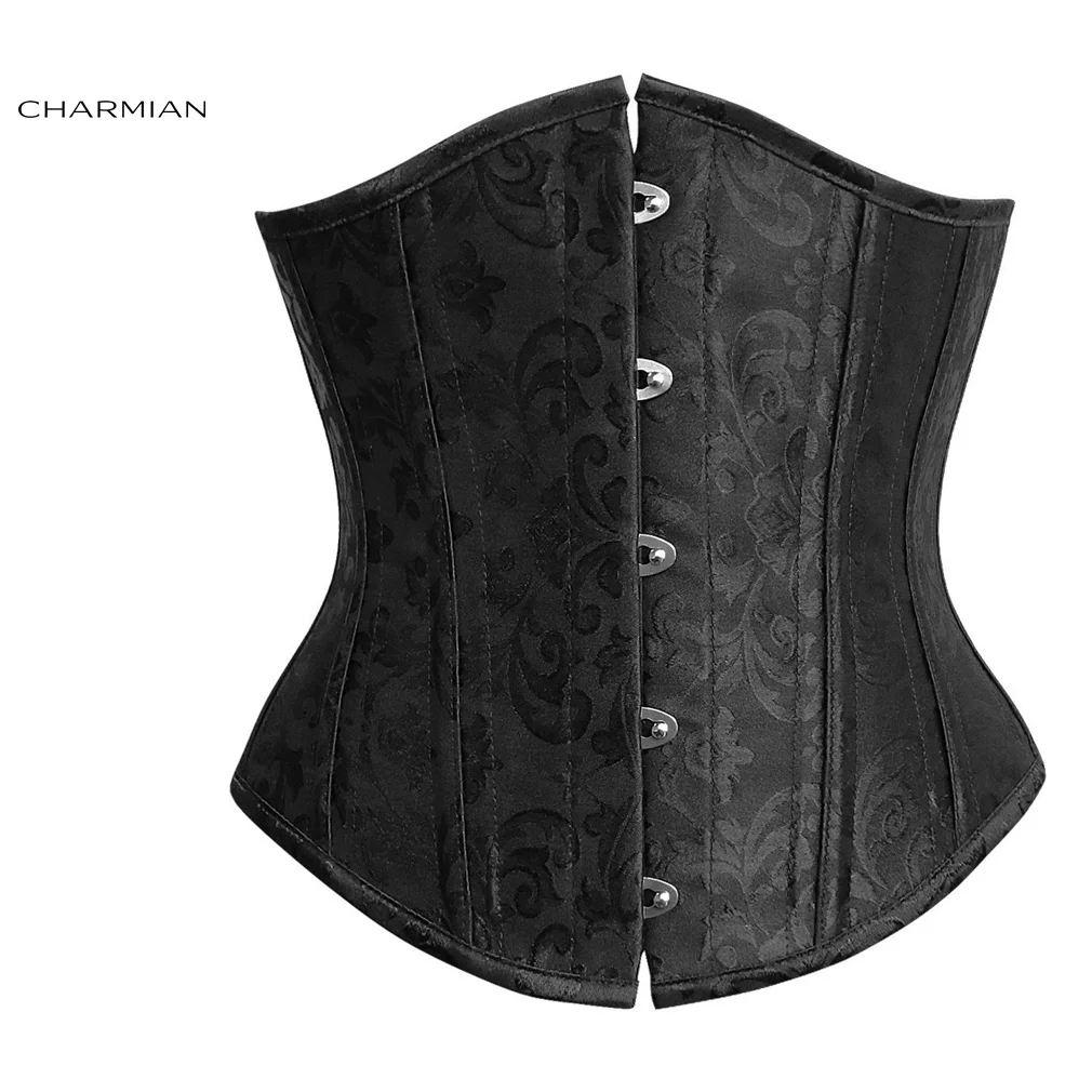 Женский корсет Charmian под грудью коричневый элегантный жаккардовый с черной