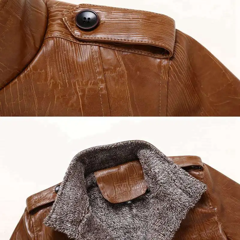 Искусственная кожа PU мужские парки 8XL коричневый Epaulet модные куртки Зимние