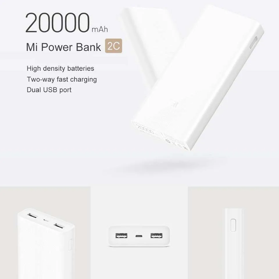 Xiao mi power Bank 20000 мАч 2C Внешняя батарея Портативная зарядка двойной USB быстрая зарядка QC3.0 mi power bank для iPhone iOS Android