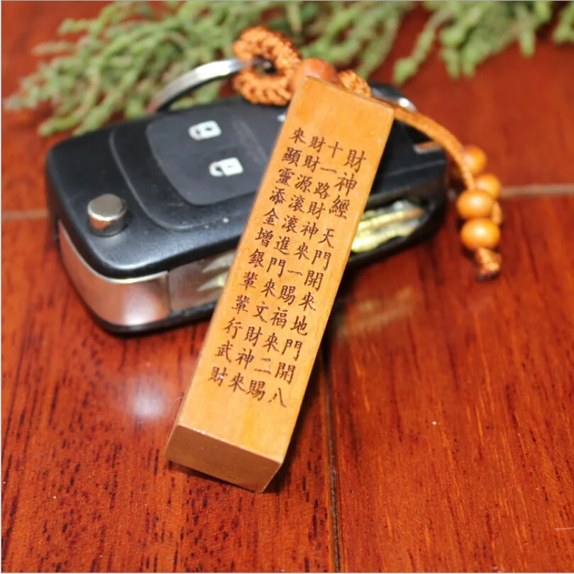 Новый 1 шт. удача Будда сердце Сутра дерево брелок Китайский резной